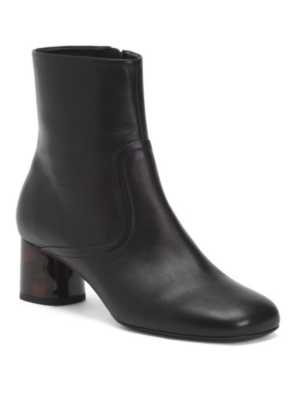 Sandro Black Leather Ankle Boots with Tortoiseshell Block Heel